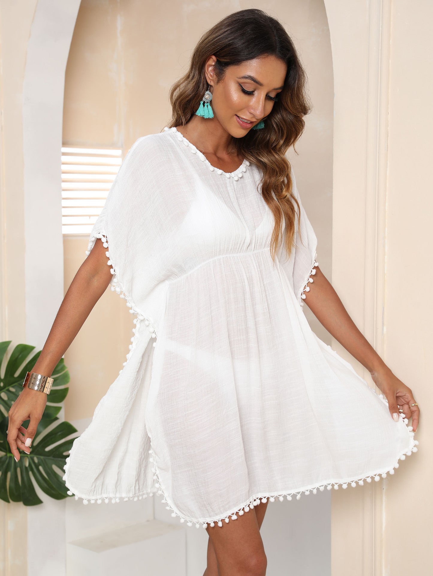 Seaside Vacation Style Beach Cover-up Ball Lace Stitching Irregular Dresses