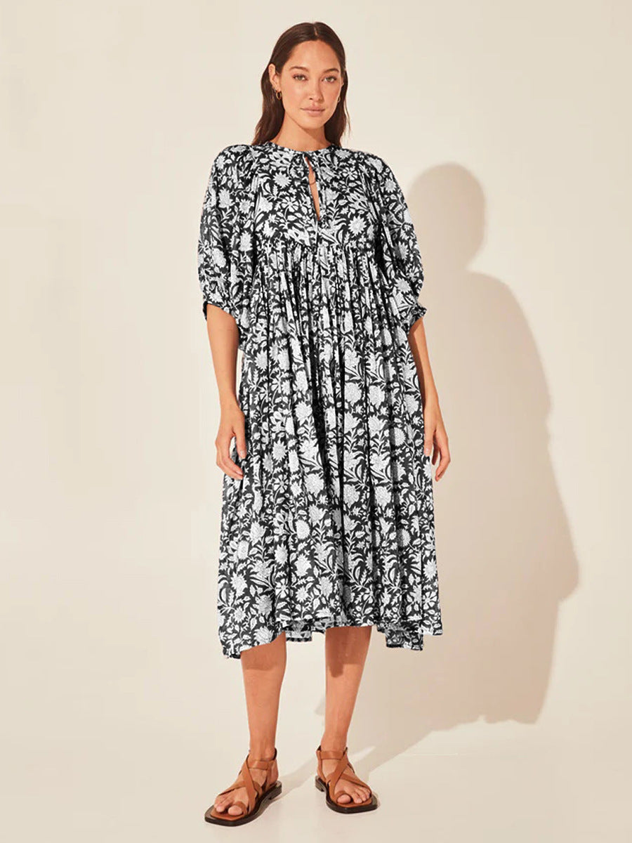 Women's Floral Loose Half Sleeve Summer Rayon Dresses