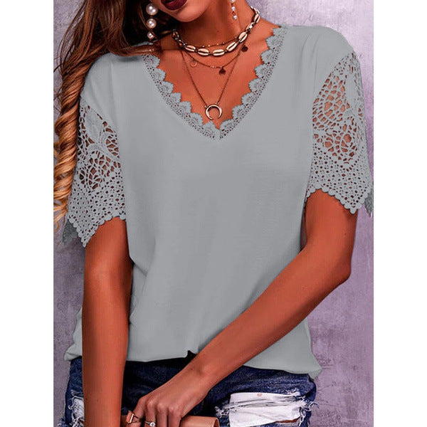 Women's Popular Stitching Loose V-neck Sleeve Blouses