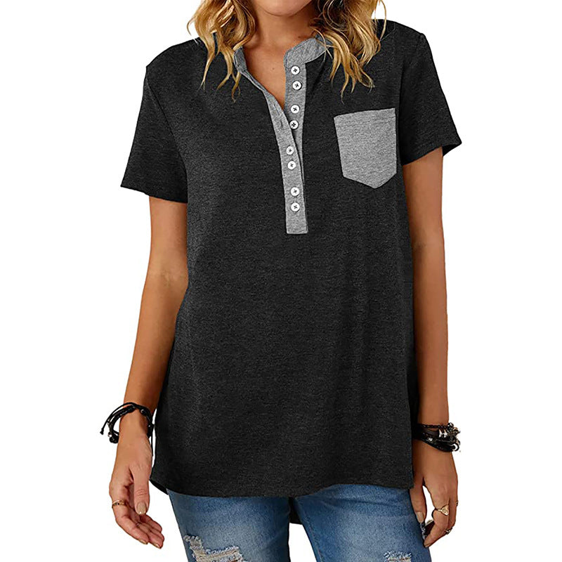 Women's T-shirt Summer Pocket Single-breasted Loose Casual Blouses