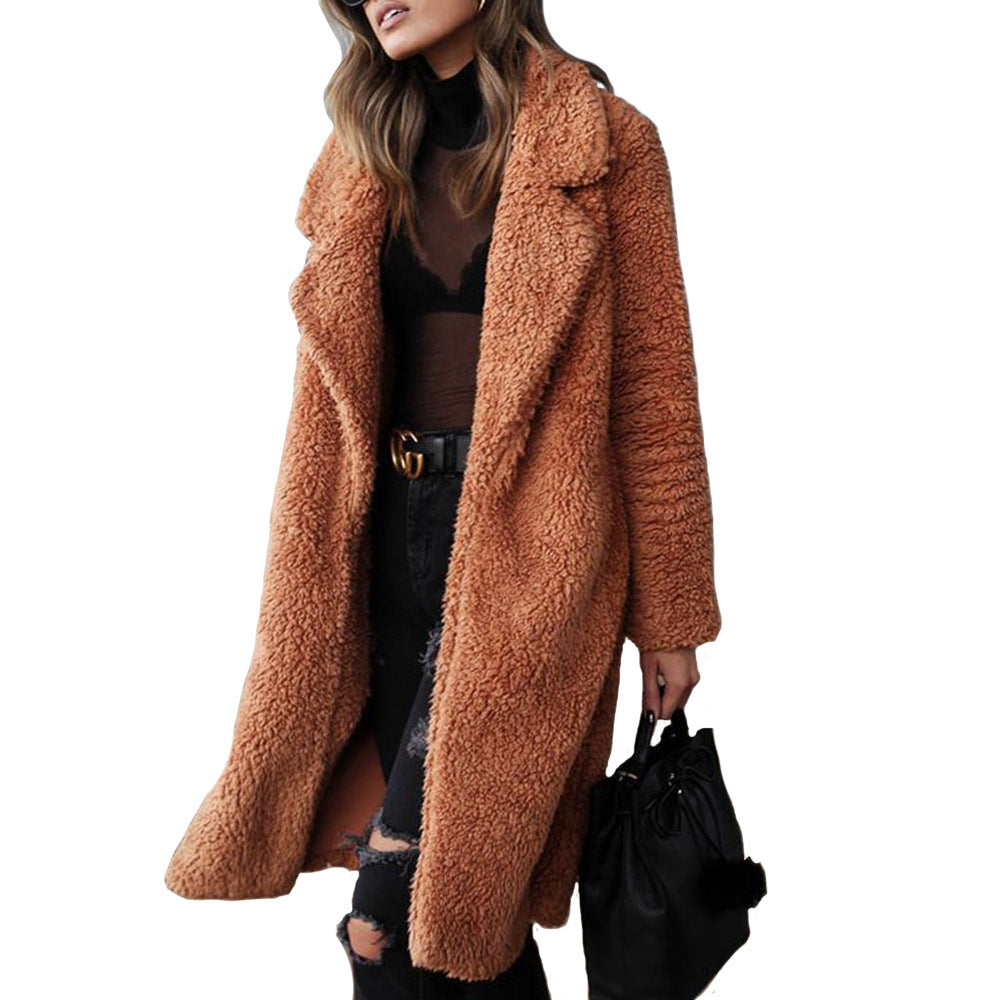 Women's Elegant Long-sleeved Lapel Plush Large Coats