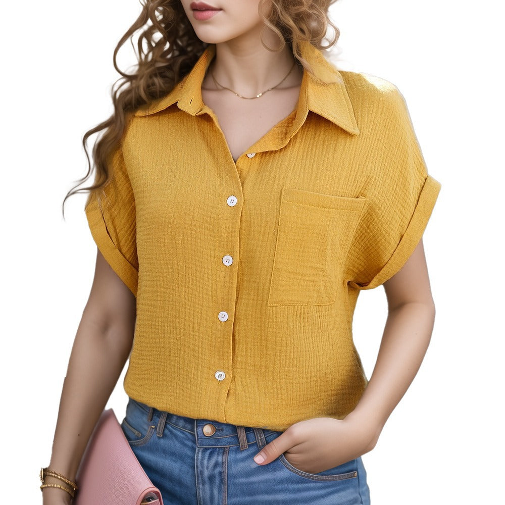 Women's Loose Sleeve Pocket Casual Shirt Shorts