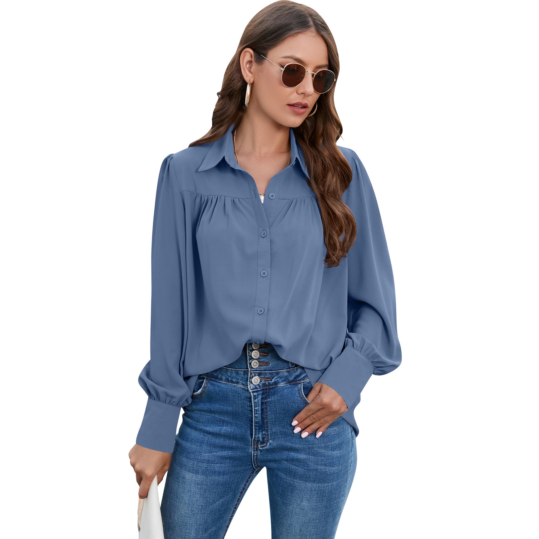 Women's Fashion Charming Classy Pleated Long-sleeved Shirts Blouses