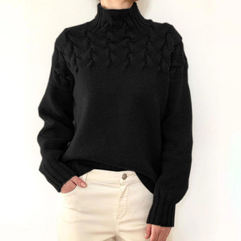 Women's Cable Braided Detail Turtleneck Long Sleeve Sweaters