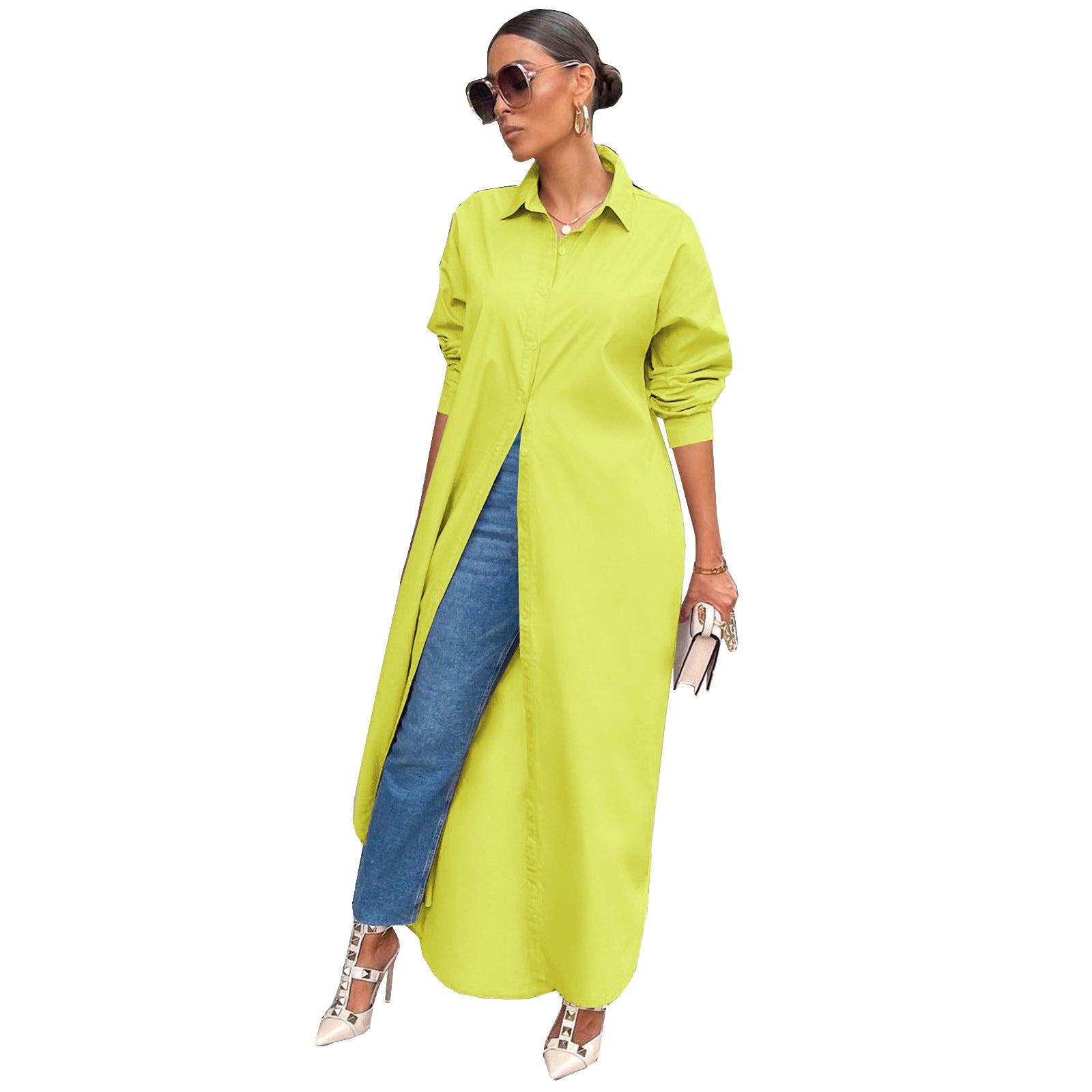 Women's Fashion Casual Solid Color Long Shirt Coats