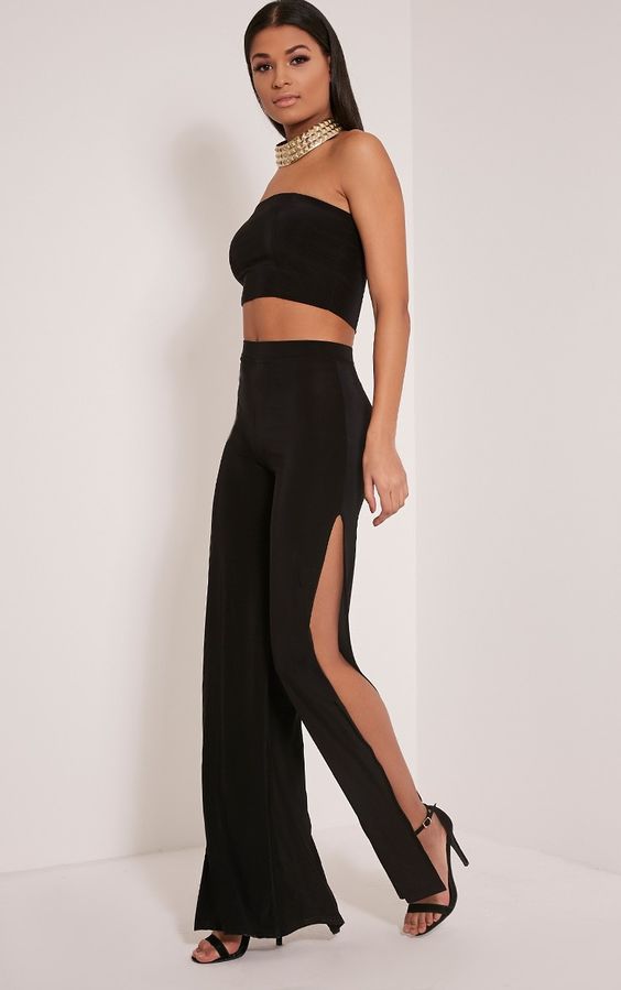 Women's Side Large Slit Straight-leg Trousers Sexy Pants