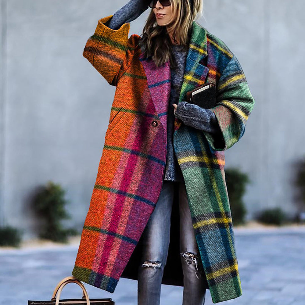 Women's Autumn Long Sleeve Collar Printed Woolen Coats – fitspromag