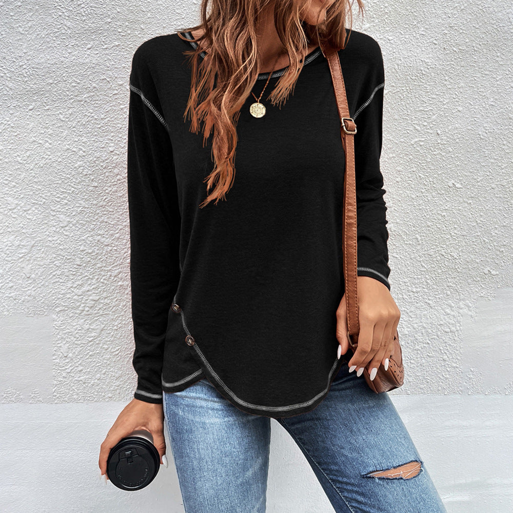 Women's Button Irregular Long Sleeve T-shirt Blouses