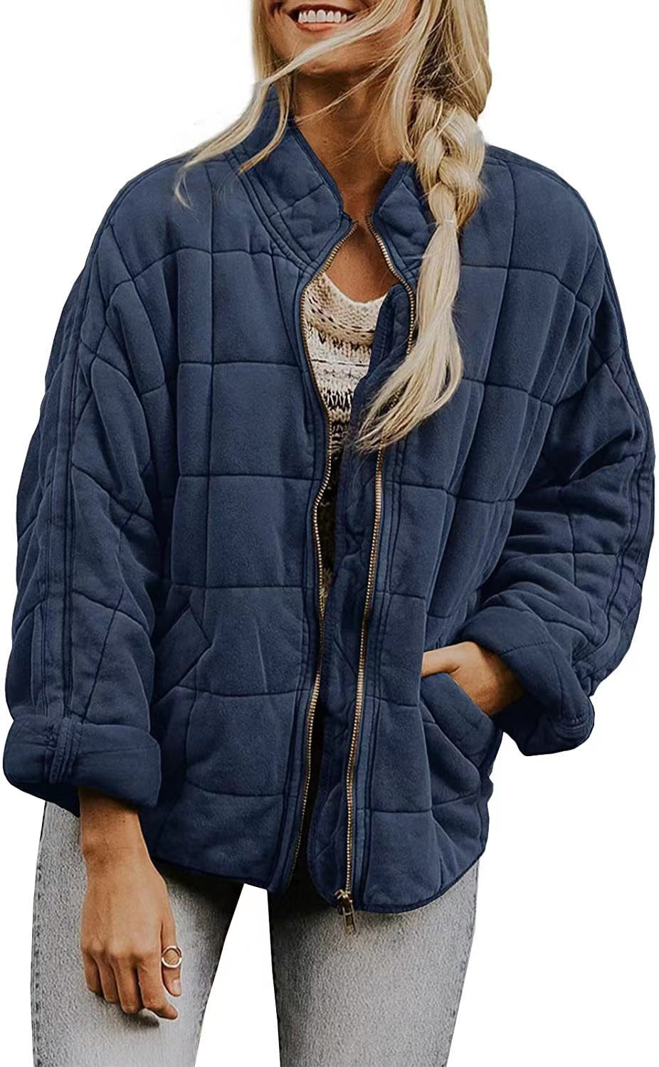 Women's Solid Color Stand-up Collar Loose Pockets Jackets