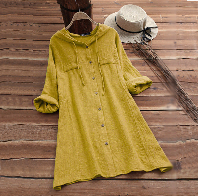 Cotton Linen Solid Color Loose-fitting Large Dresses