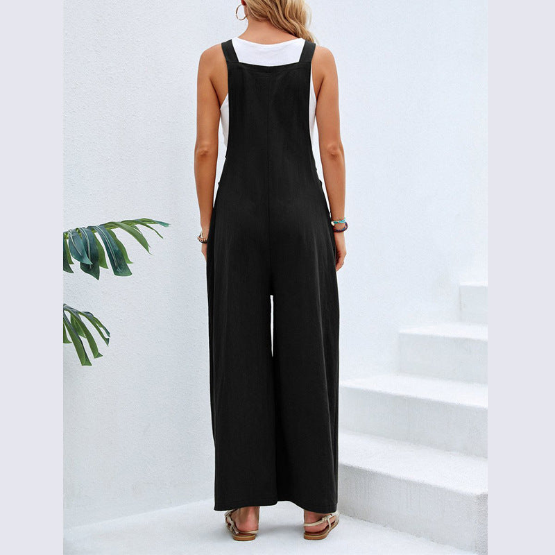 Women's Solid Color Casual Suspender Trousers Pants