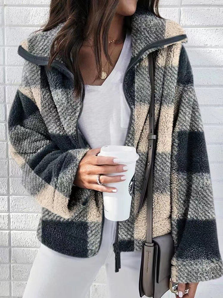 Women's Unique Double-sided Plush Plaid Large Coats