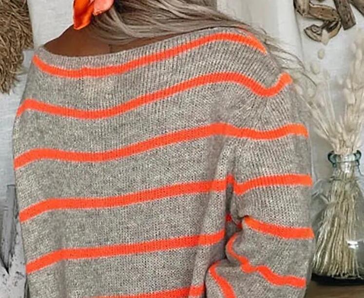 Women's Solid Color Contrast Striped Pullover Round Sweaters