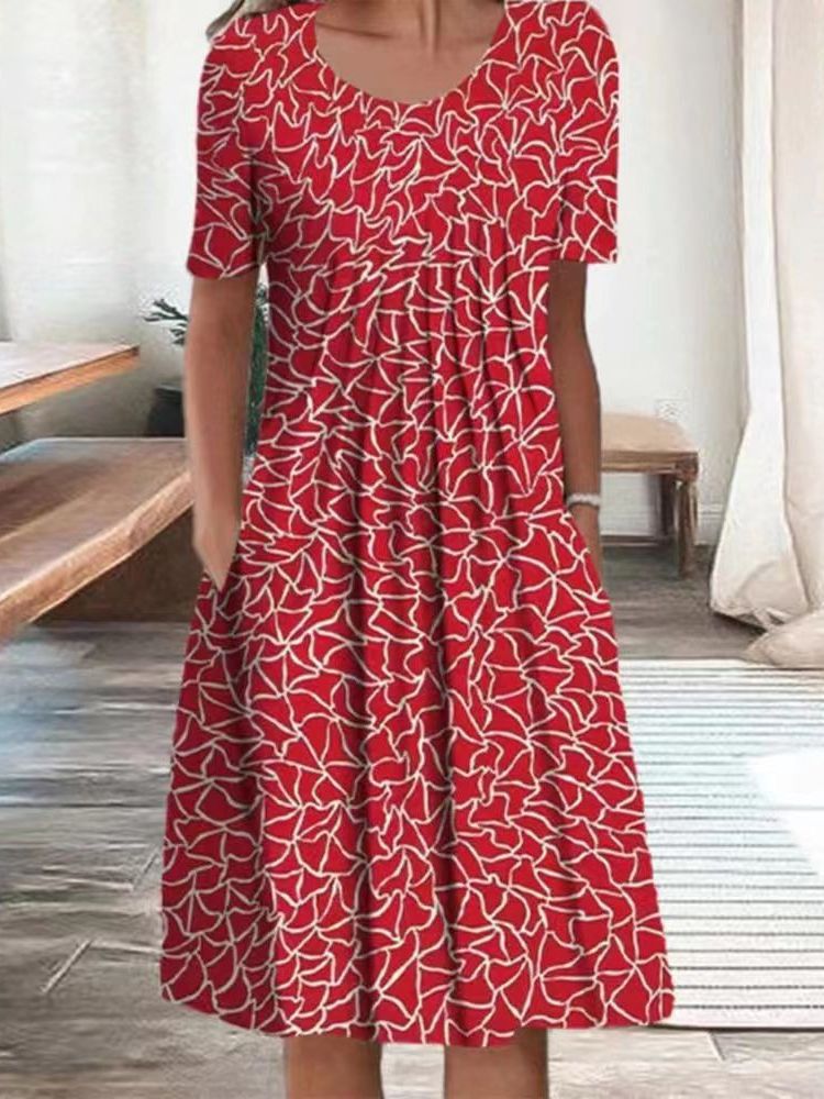 Women's Elegant Large Swing Round Neck Printed Dresses