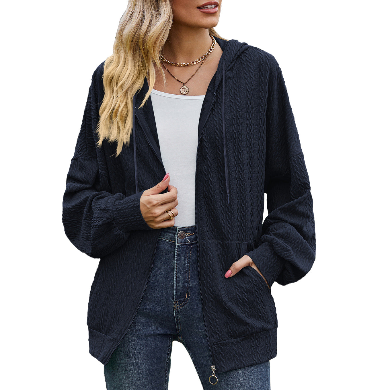 Women's Solid Color Pocket Long Sleeve Loose Sweaters