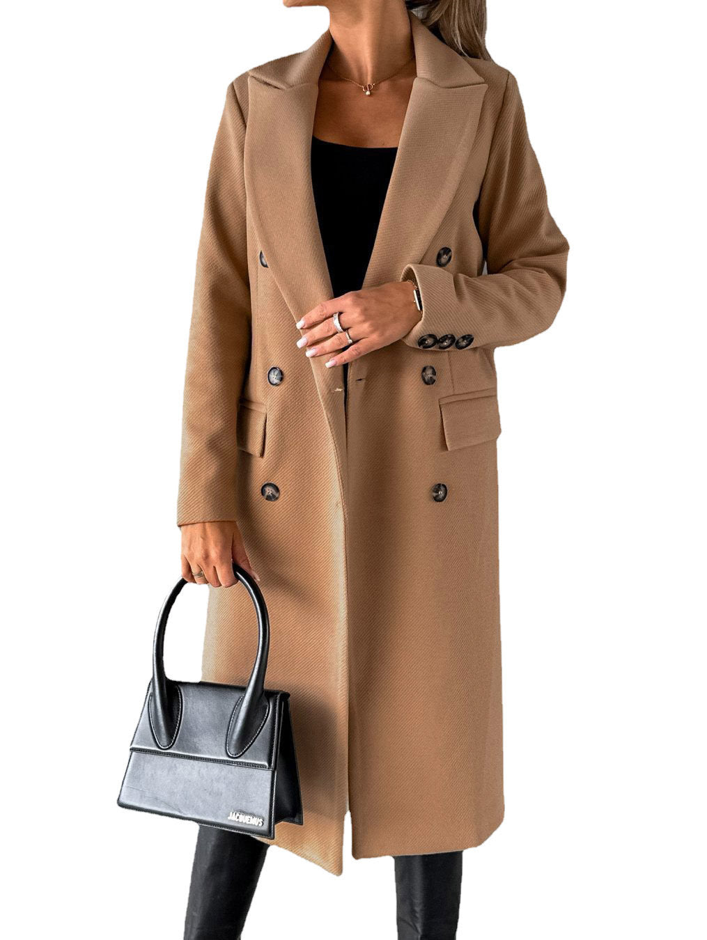 Women's Woolen Solid Color Long Sleeve Double Coats