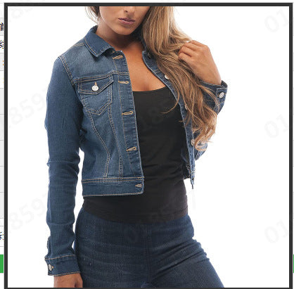 Women's Blue Denim Slim Polo Collar Solid Color Coats