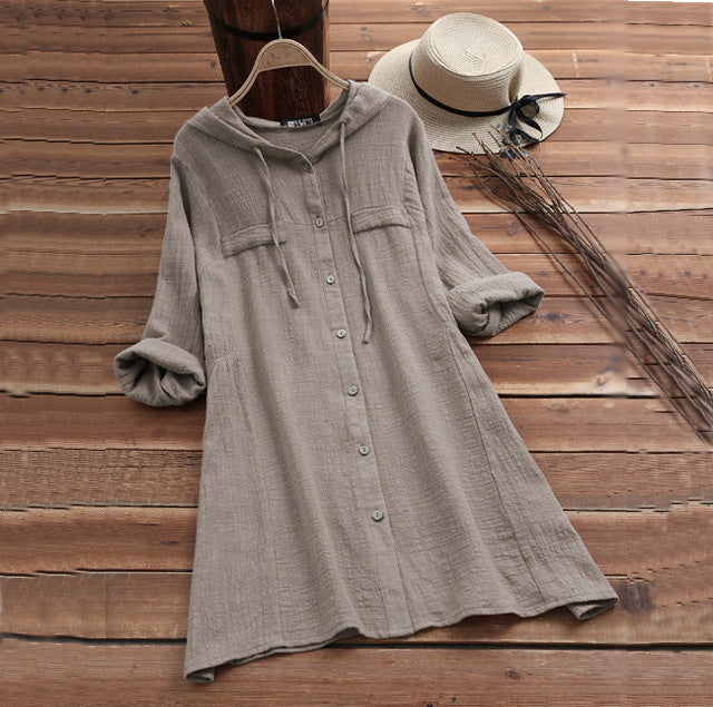 Cotton Linen Solid Color Loose-fitting Large Dresses