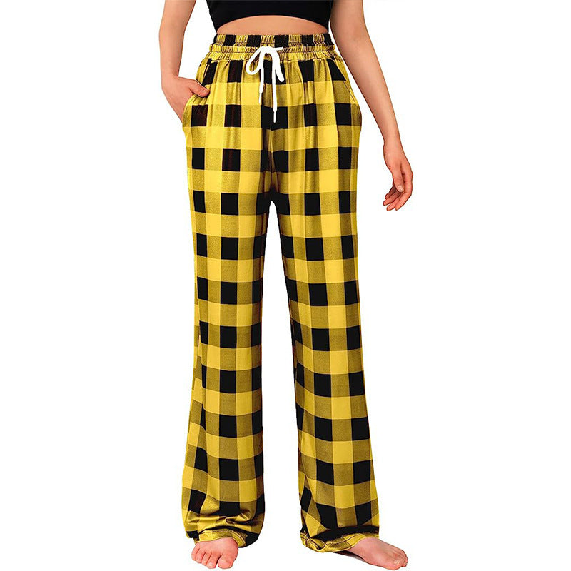 Women's Straight Casual Comfortable Drawstring Stretch Plaid Leggings