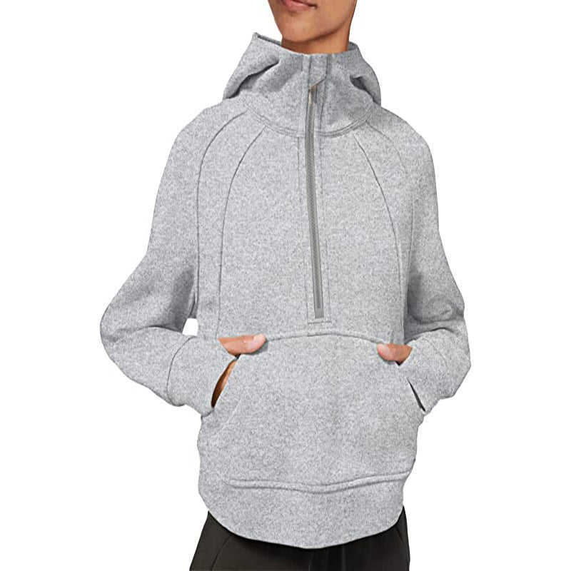 Hooded Pullover Solid Color Pocket Casual Sweaters