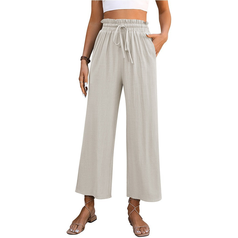 Women's Color Loose Cotton Linen High Waist Pants