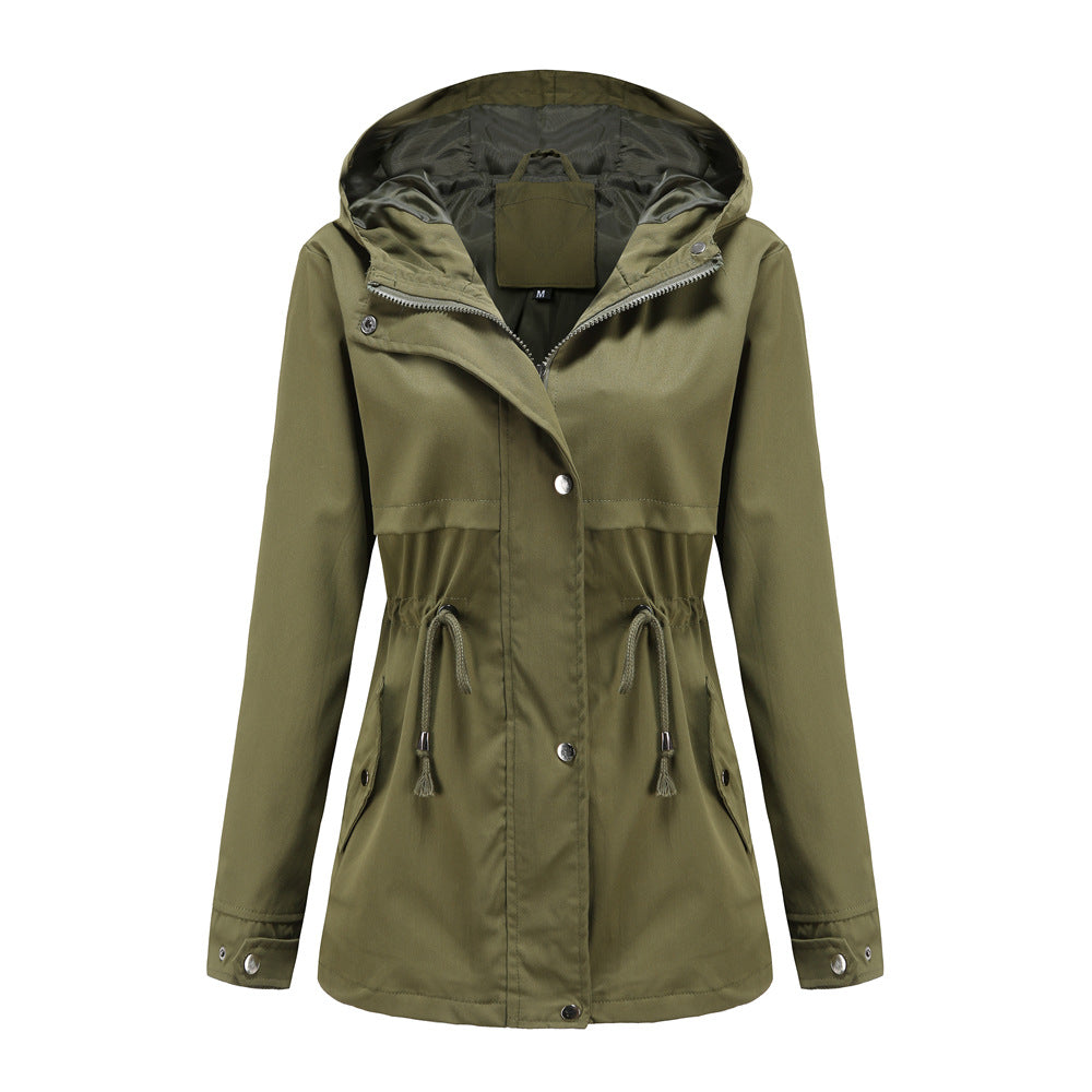 Durable Mid-length Hooded Waist-tight Outdoor Raincoat Coats