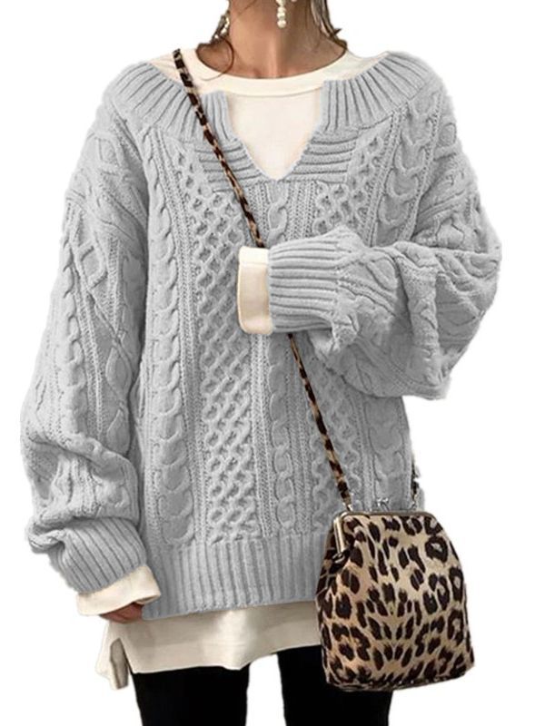 Women's Classic Knitted Hemp Pattern Casual Sweaters