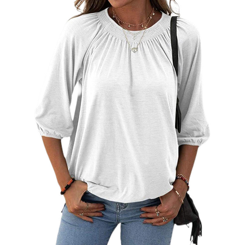 Women's Spring Summer Elegant Pullover Round Neck Loose Blouses