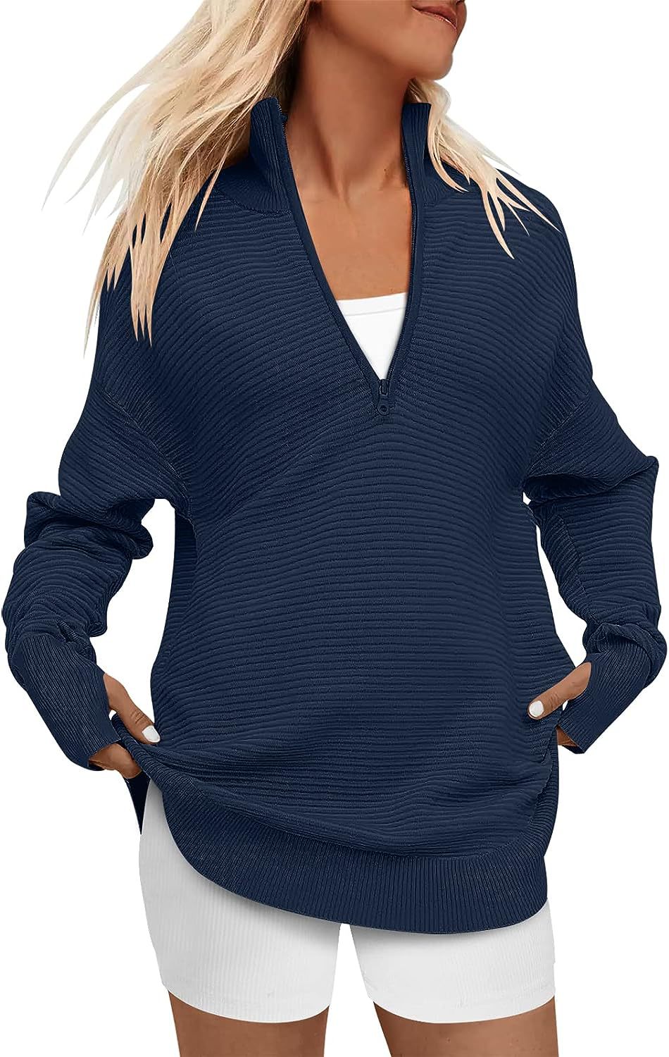 Women's Sleeve Half Zip Casual Rib Knitted Sweaters