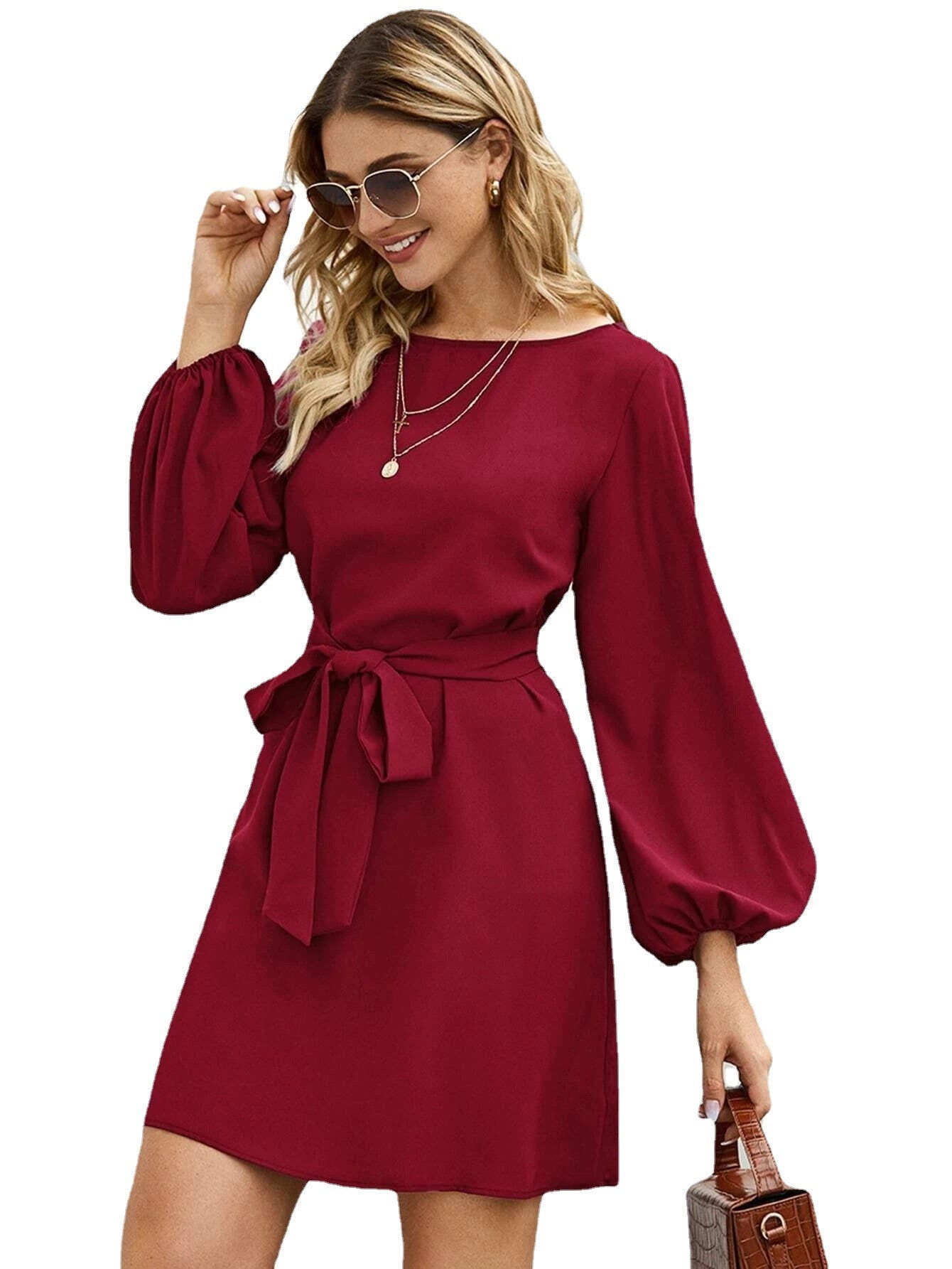 Mid-length Long Solid Color Temperament Commute Slimming Dresses