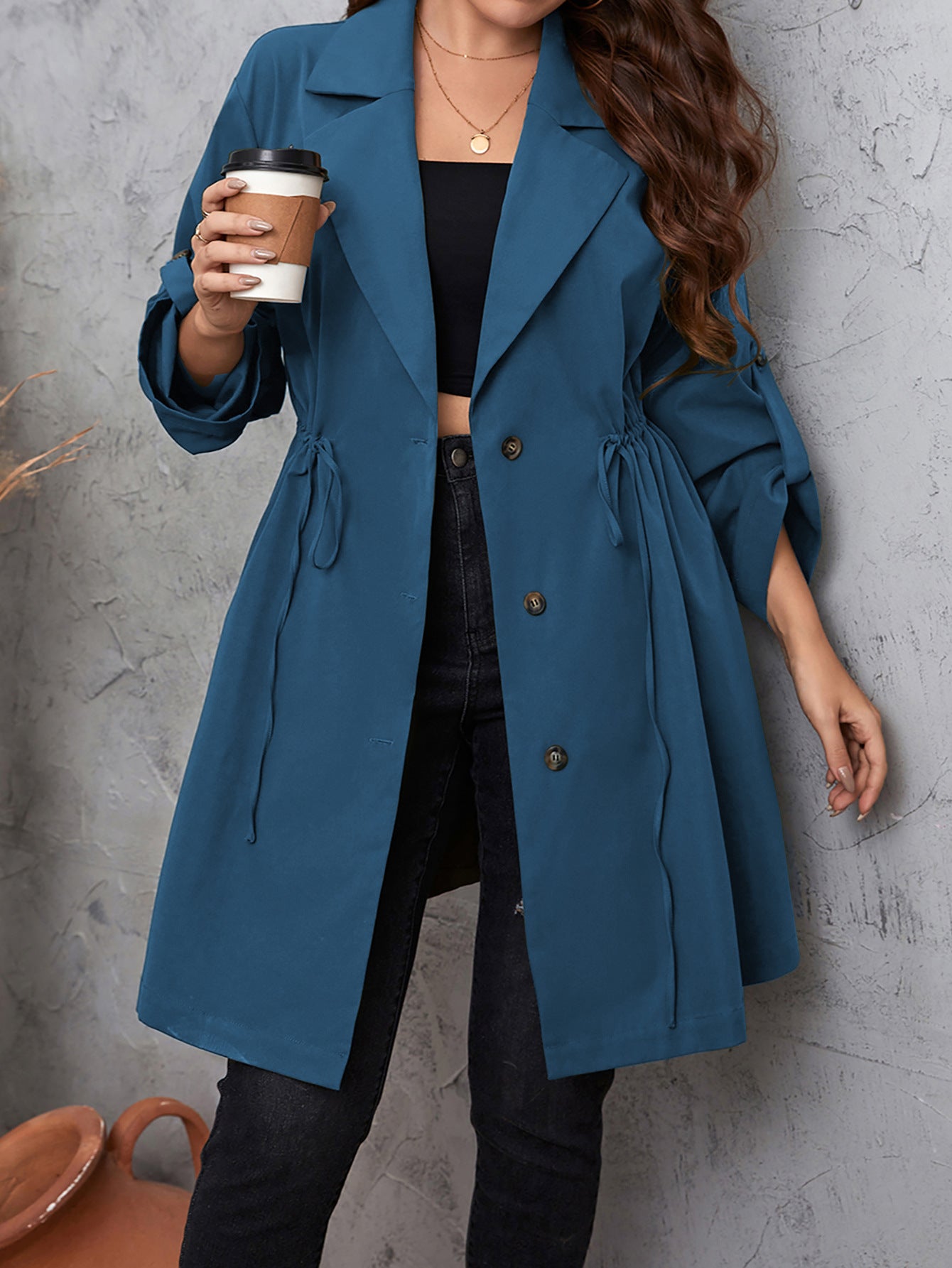 Design Simple Graceful Style Collar Mid-length Coats