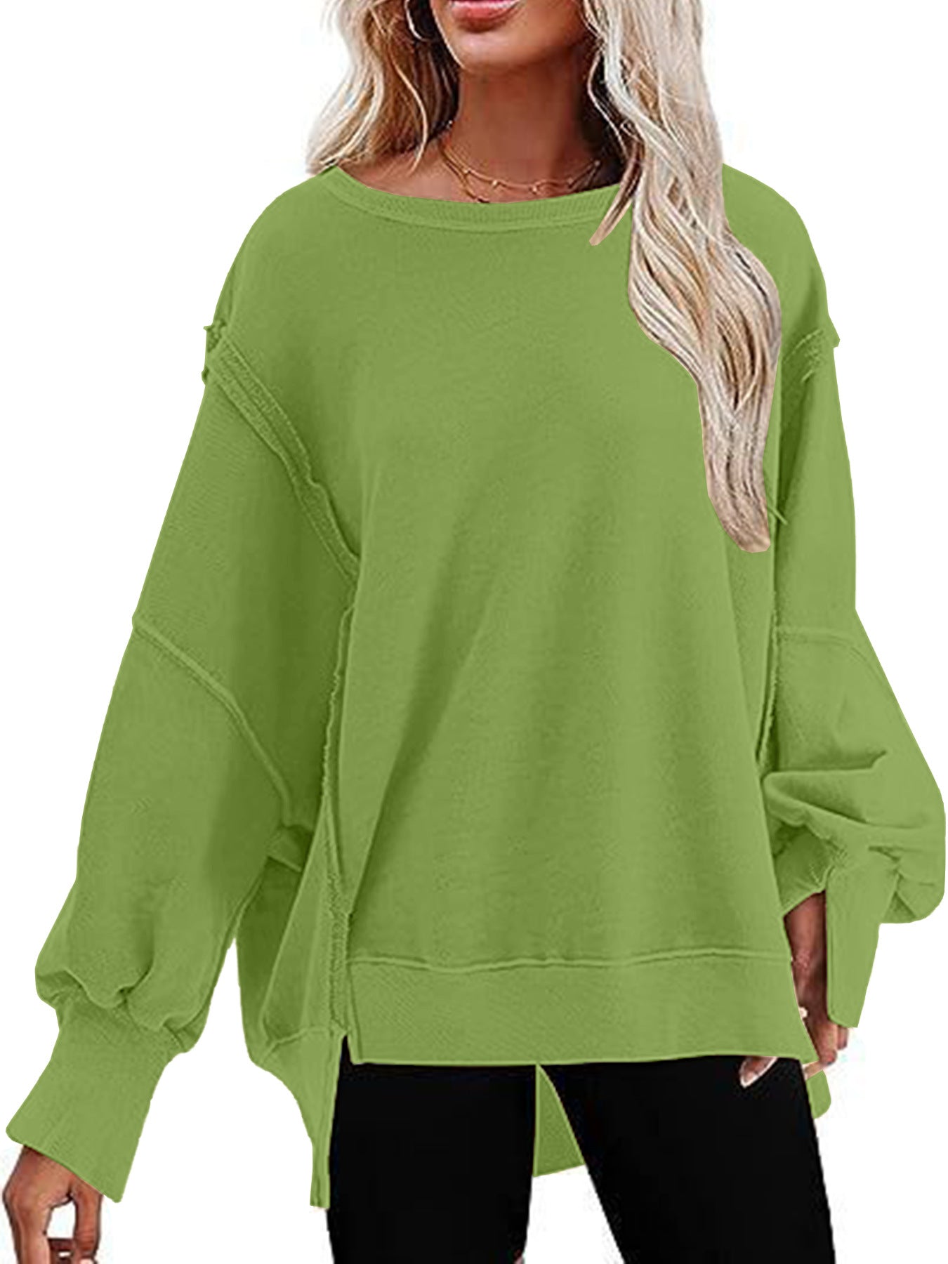 Women's Color Pullover Round Neck Long Sleeves Blouses