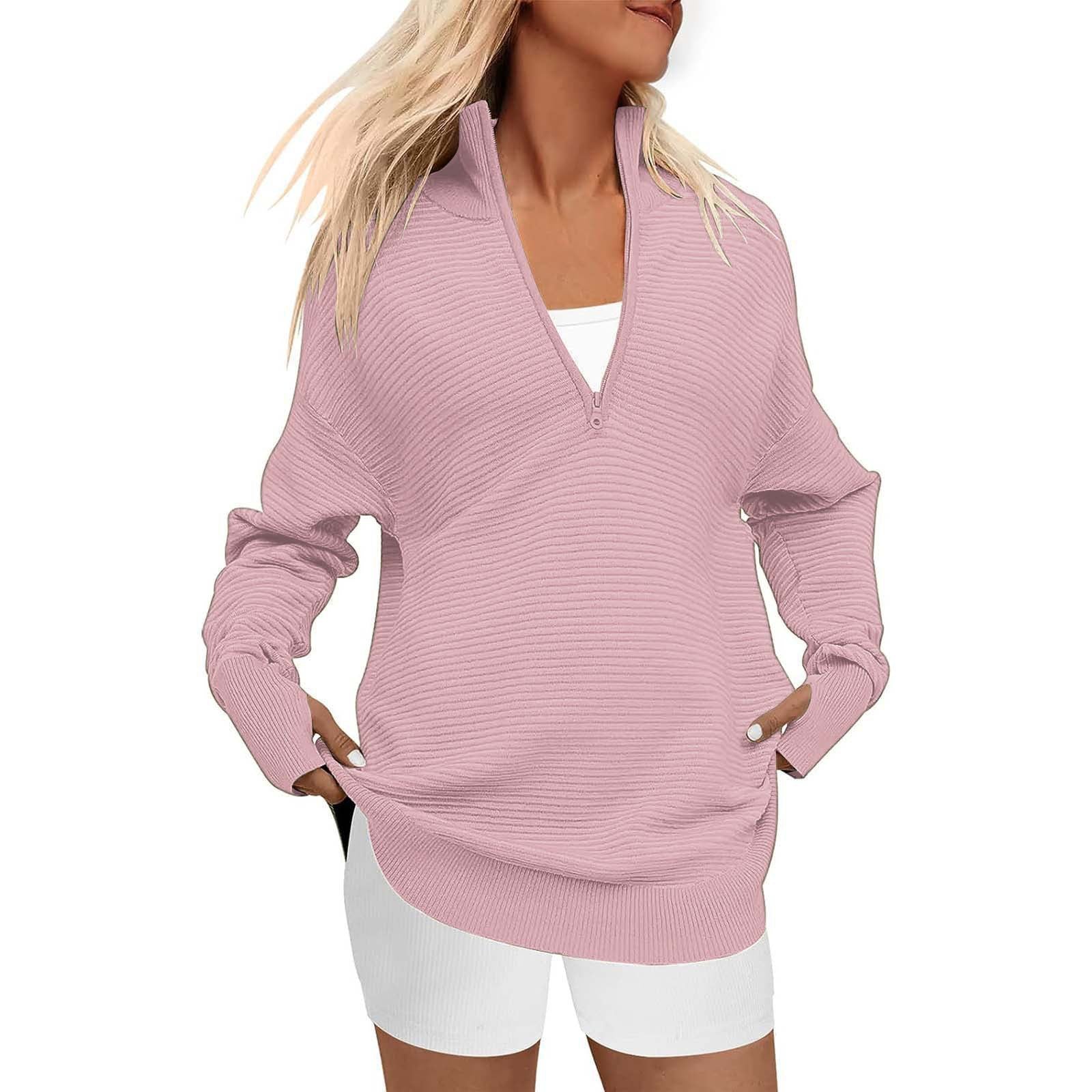 Women's Sleeve Half Zip Casual Rib Knitted Sweaters