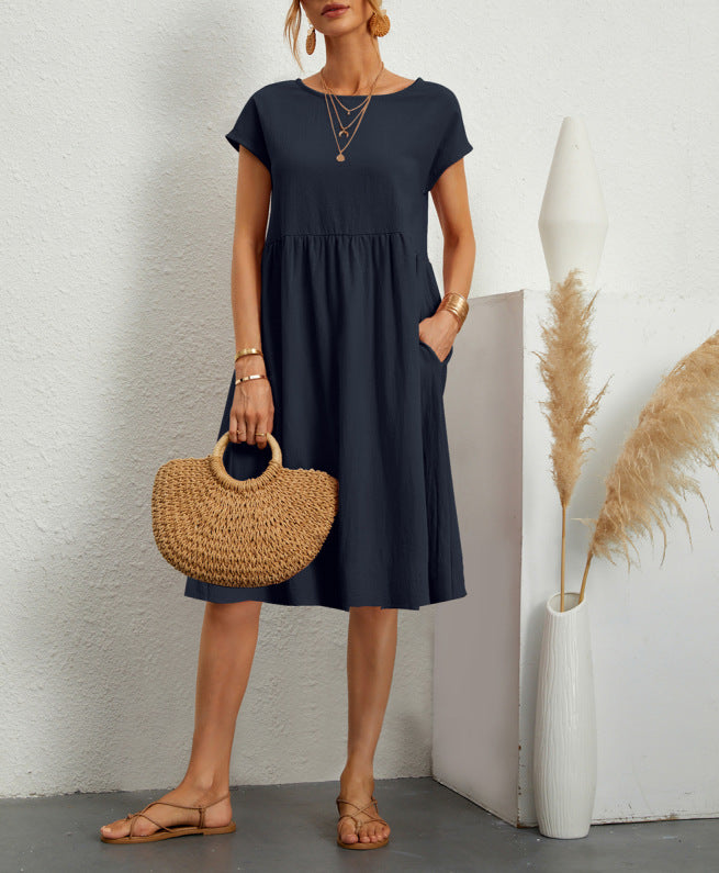 Women's Fashionable Summer Elegant Cotton Linen A- Dresses