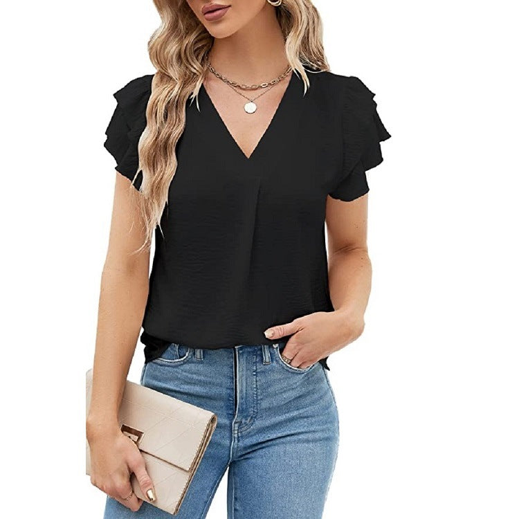 Women's Summer Chiffon Ruffled Shirt Sleeve Blouses