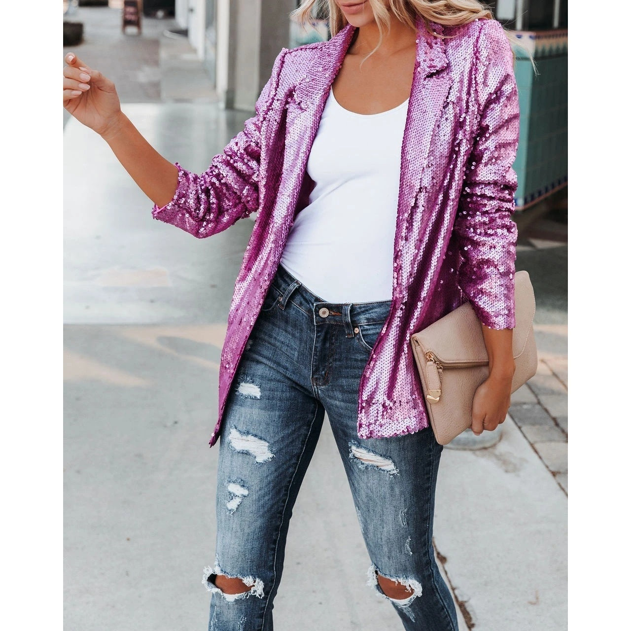 Spring Fashionable Sequins Lapel Casual West Coats