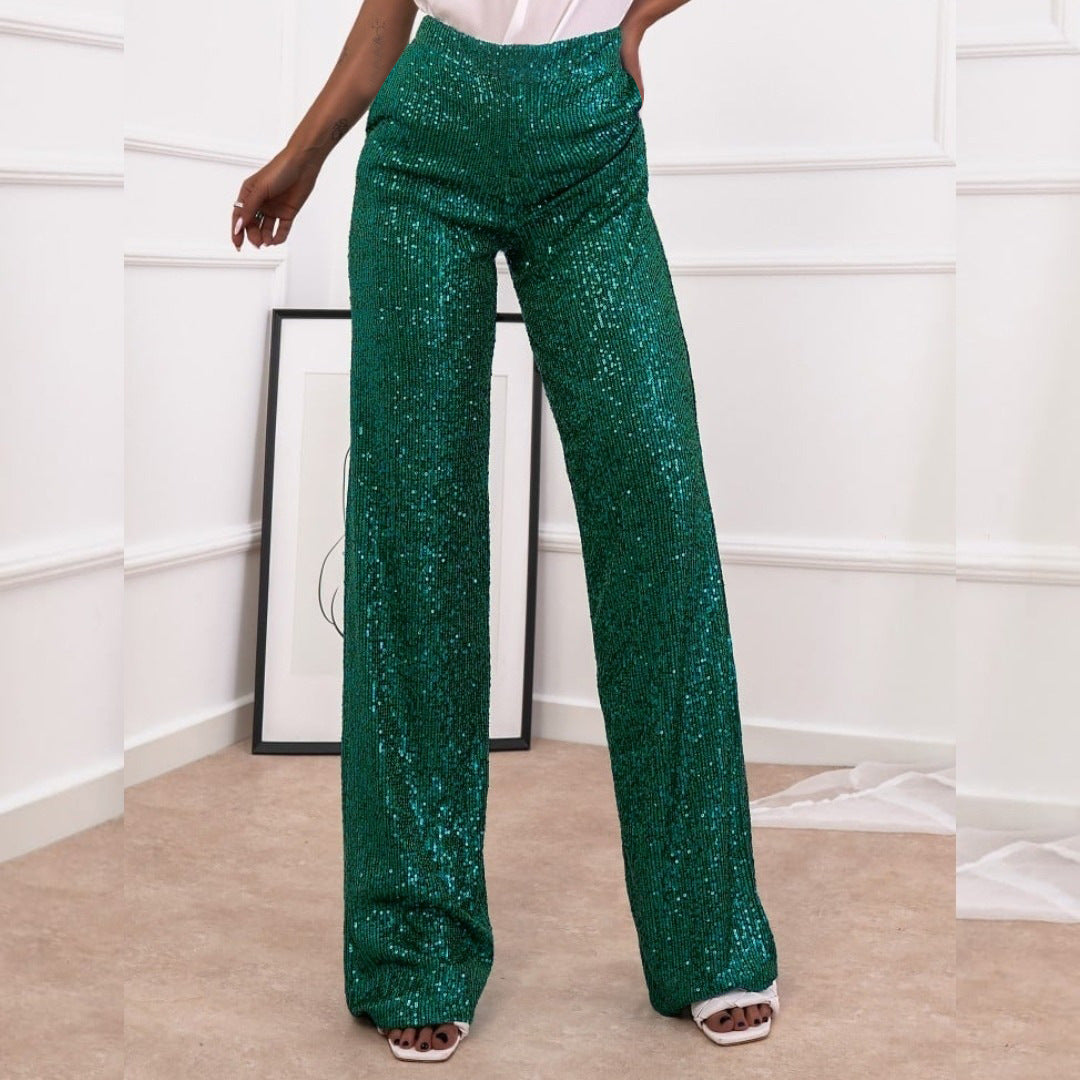 Women's Pure Color Sequins Fashion Casual Straight Pants