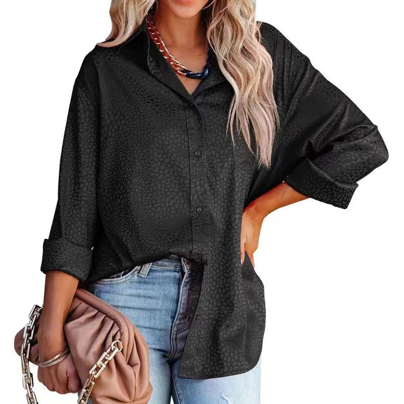 Women's Spring Comfortable Satin Gravel Pattern Long Blouses