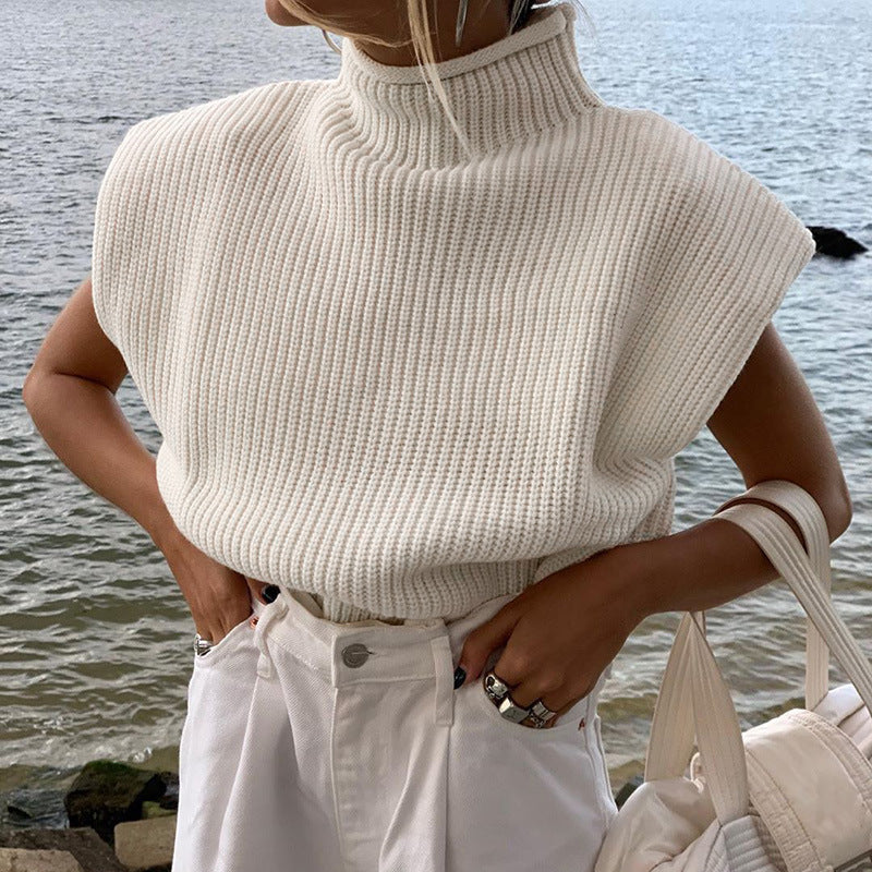 Women's Color Knitted Sexy Temperament Turtleneck With Shorts