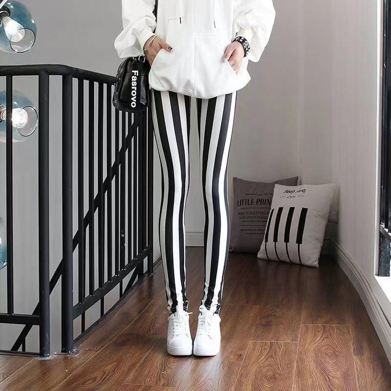 Stripes Stretch Slim Fit Milk Silk Brushed Leggings