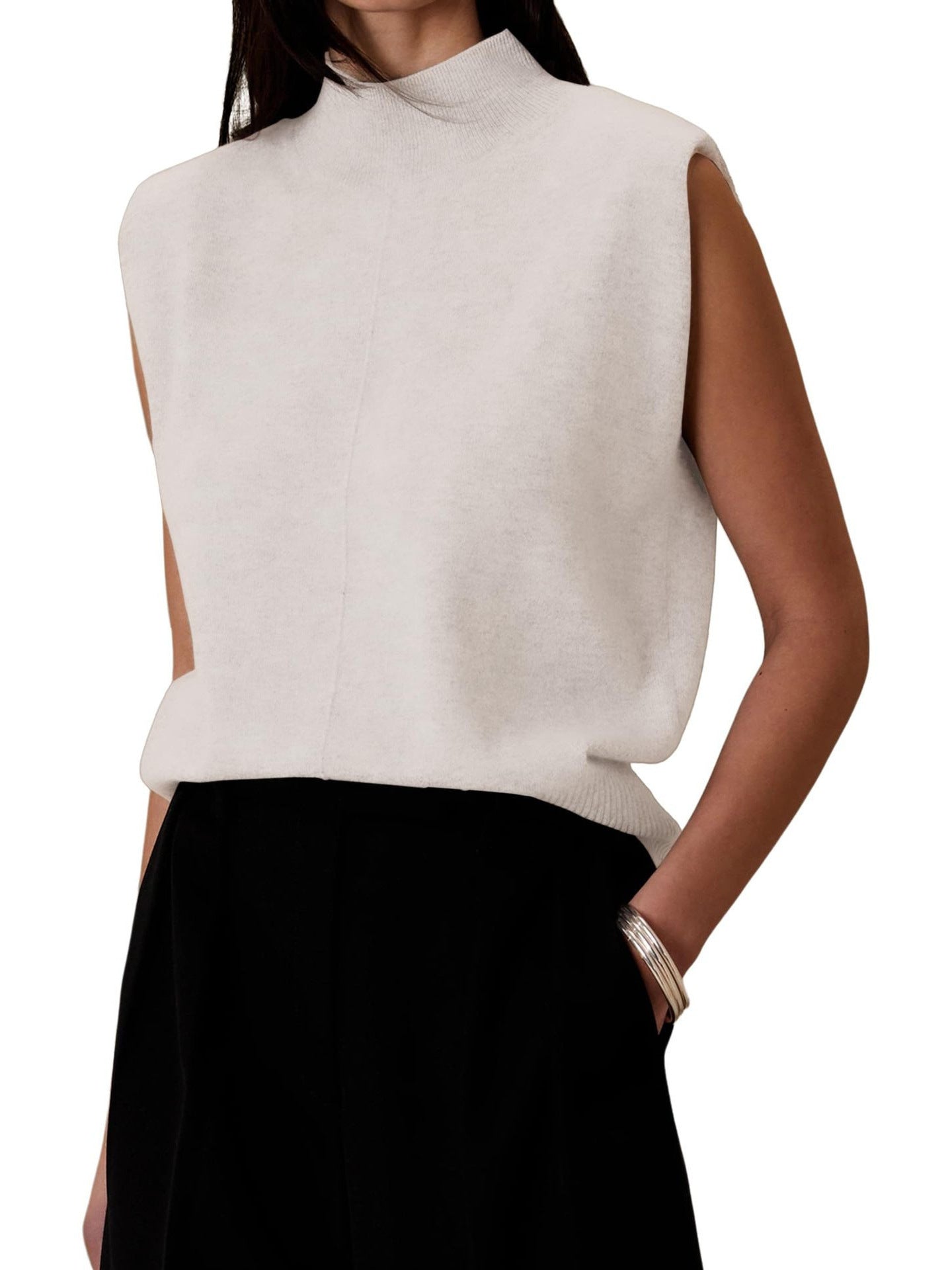 Women's Pure Color Half Collar Sleeveless Fashion Sweaters