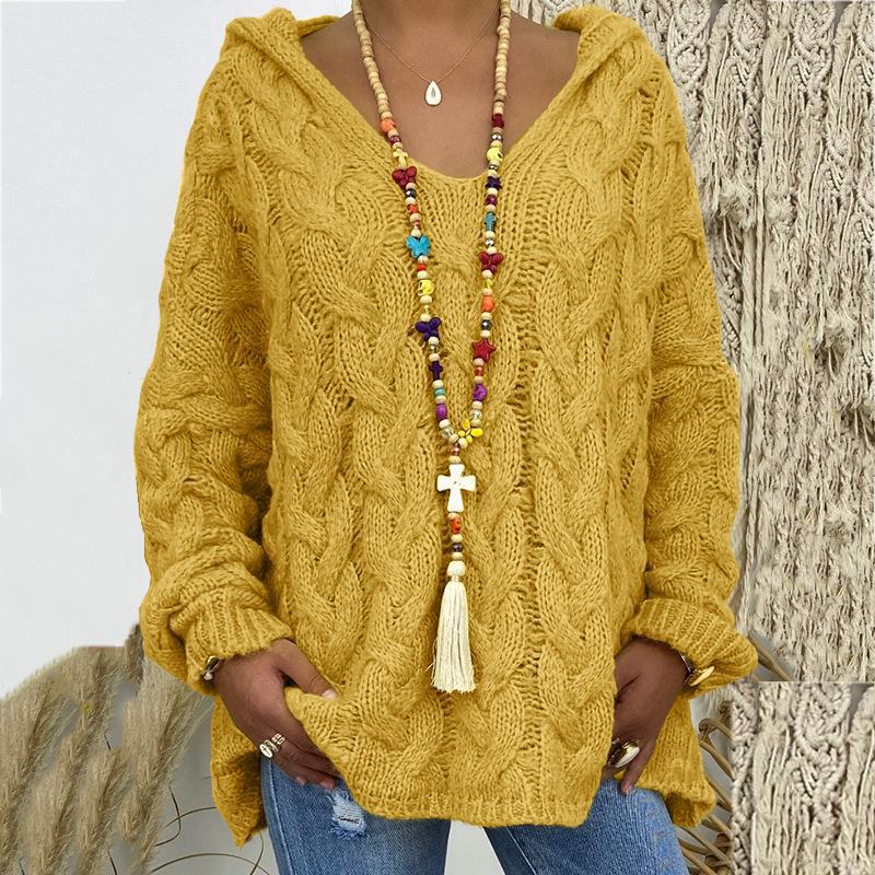 Women's Long Sleeve Hood Knitted Loose Pullover Sweaters