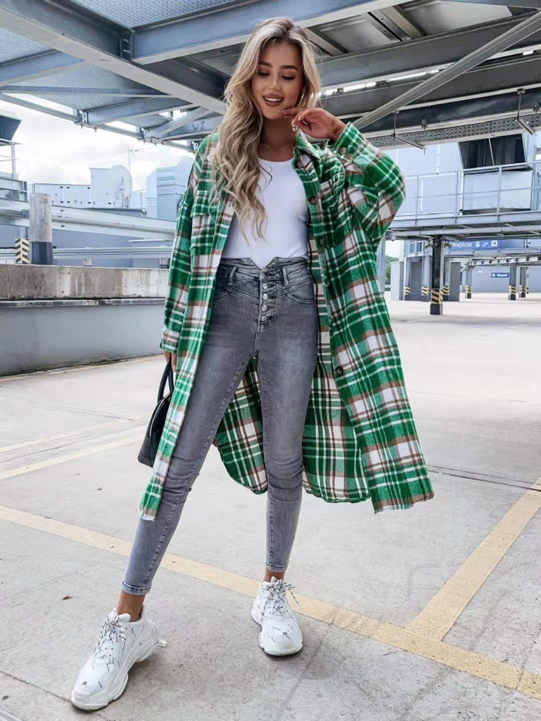 Attractive Unique Stylish Women's Lengthened Plaid Blouses