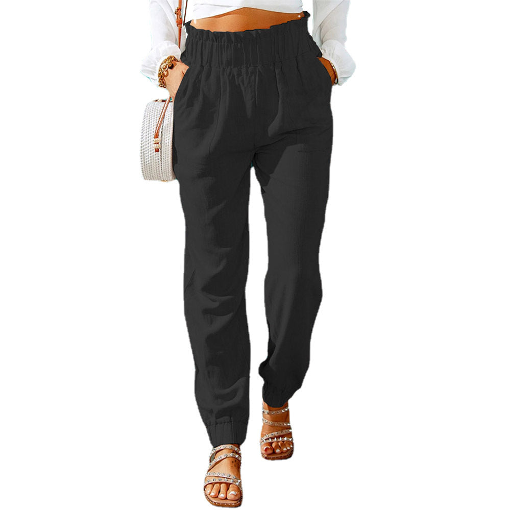 Women's Spring Ruffled Elastic Waist Belt High-waisted Pants