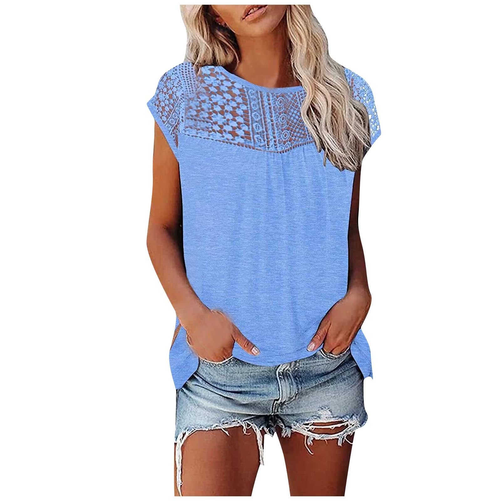 Women's Sexy Lace Stitching T-shirt Solid Color Blouses