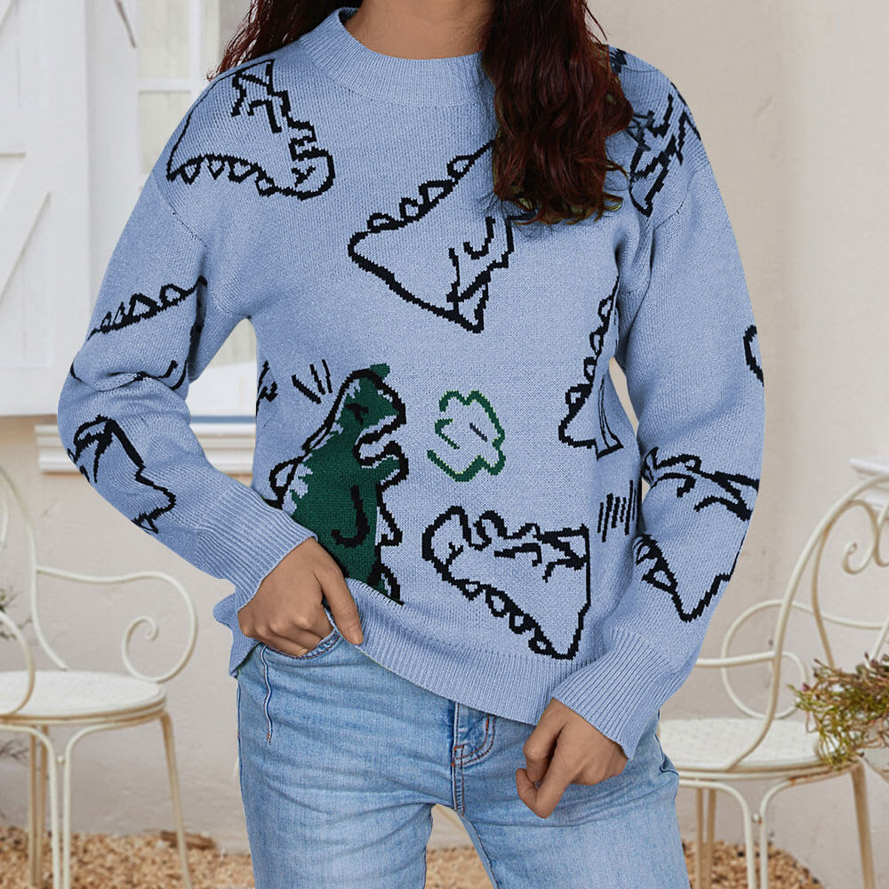 Long Sleeve Round Neck Loose Cartoon Sweaters