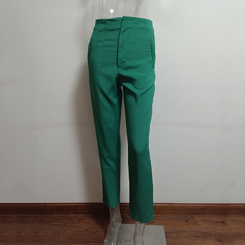 Pleated Casual High Waist Pure Color Pants