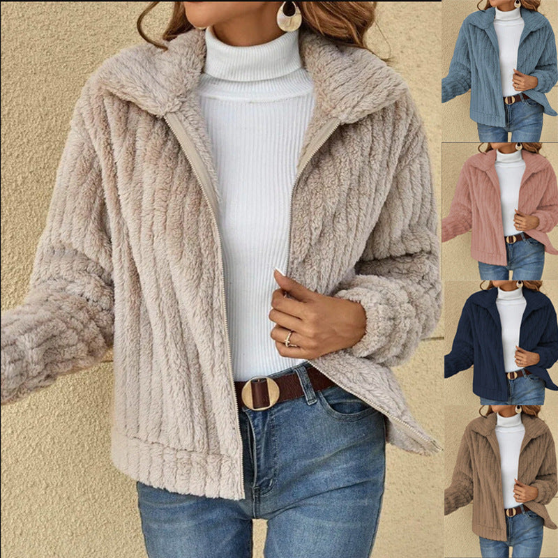 Elegant Graceful Women's Sunken Stripe Lapel Cardigans