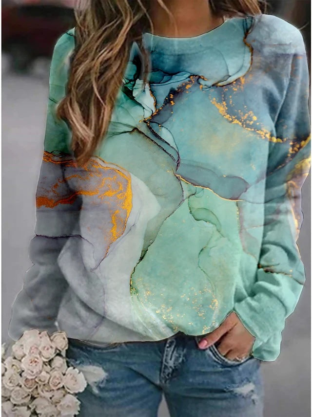 Women's Landscape Flower Floral Print Long Sleeve Sweaters