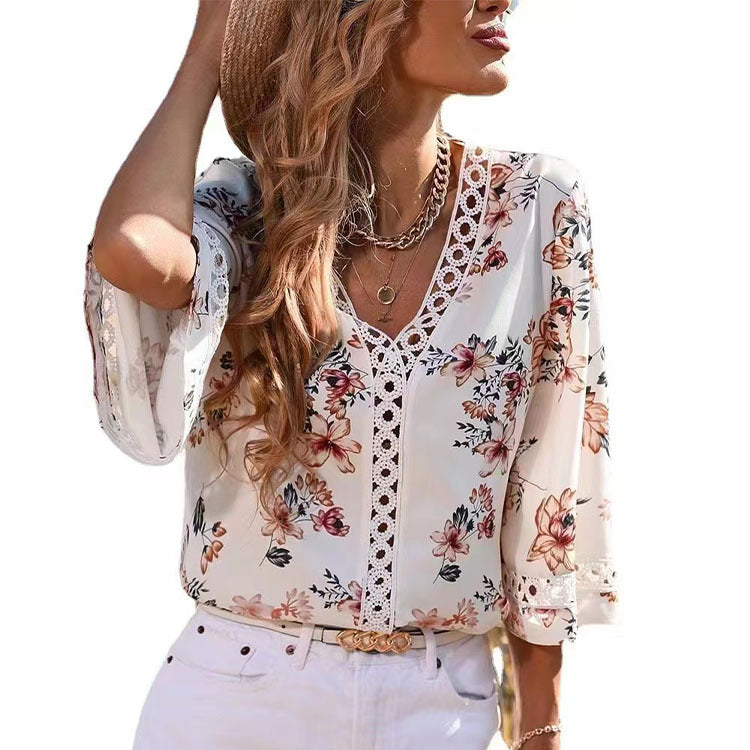 Summer Loose Temperament Commute Bell Sleeve Blouses